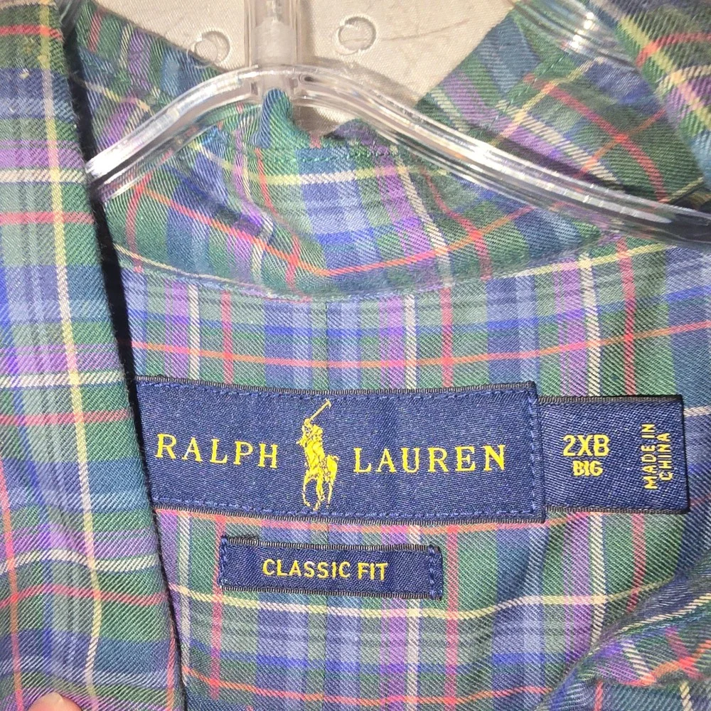 Ralph Lauren Button Down Shirt 2XB Mens Blue Green Plaid Classic Fit NWT